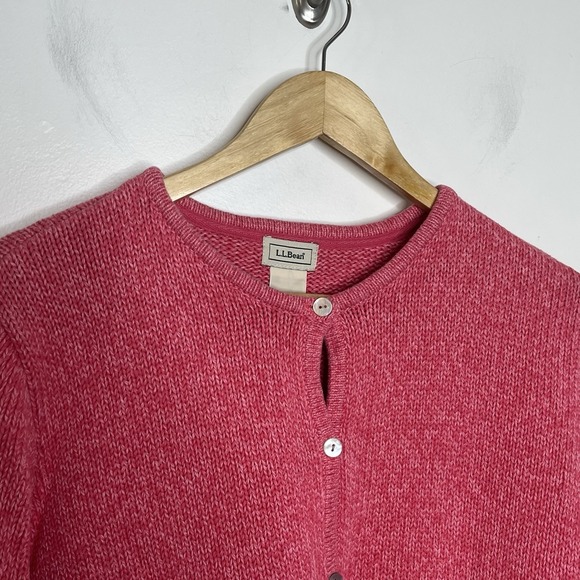 LL Bean Cotton Cardigan Pink Womens Size 2X Fisherman Heavyweight Button Up - Picture 2 of 6